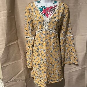 Entro Yellow Floral Long Bell Sleeve Dress
